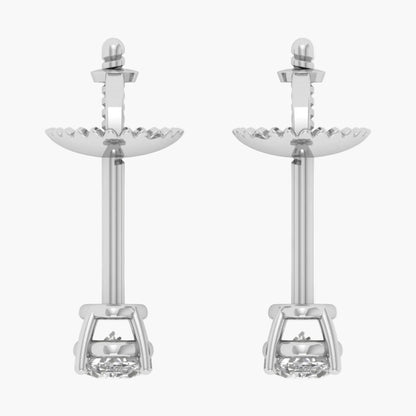 Pair of silver equestrian stirrup earrings on a white background