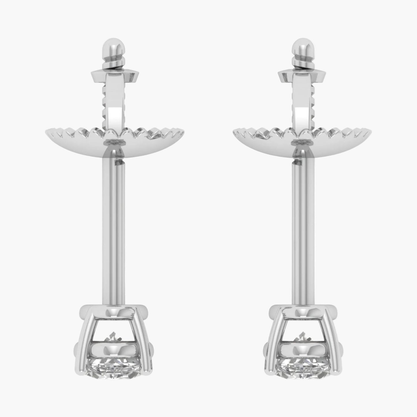 Pair of silver equestrian stirrup earrings on a white background