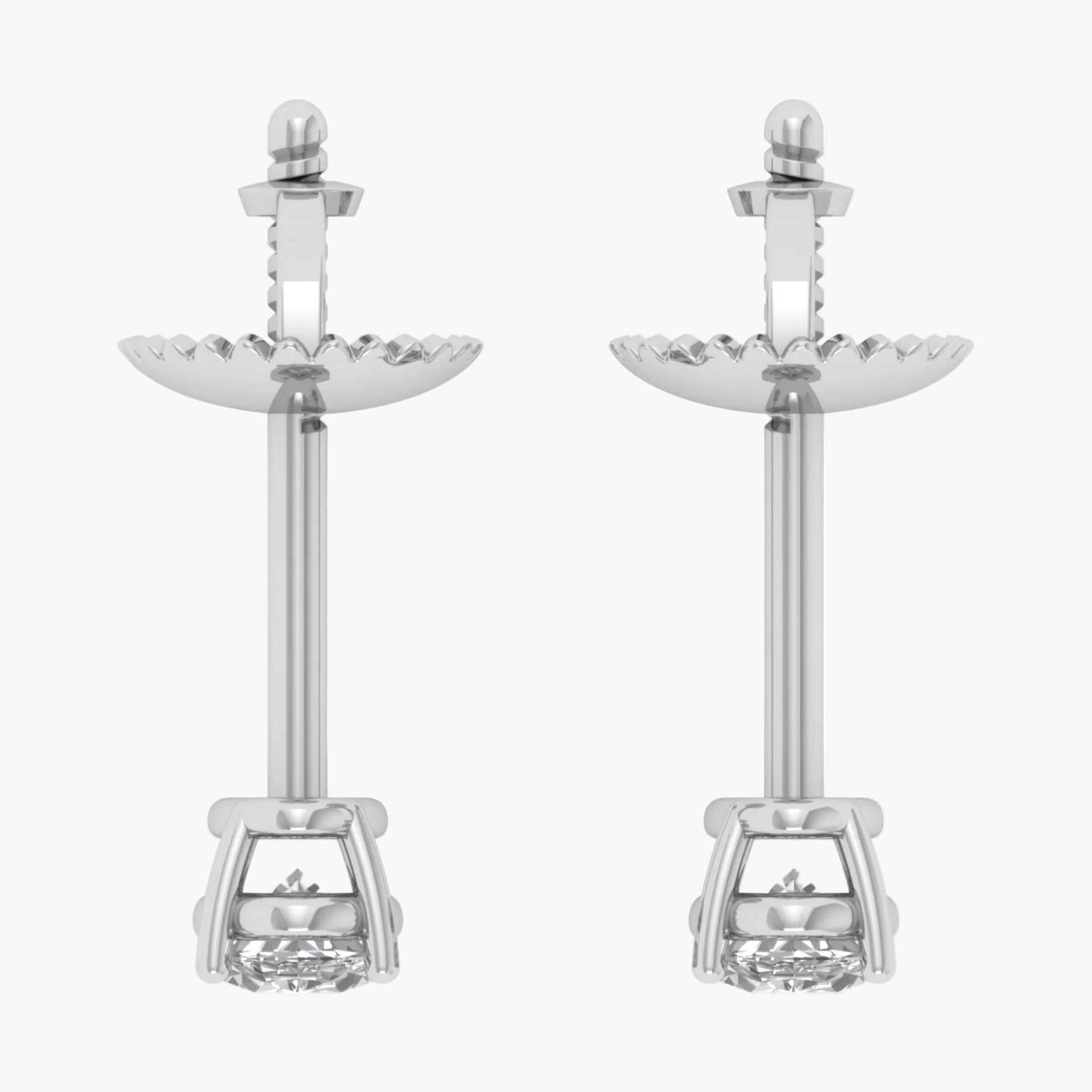 Pair of silver equestrian stirrup earrings on a white background