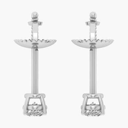 Pair of silver equestrian stirrup earrings on a white background