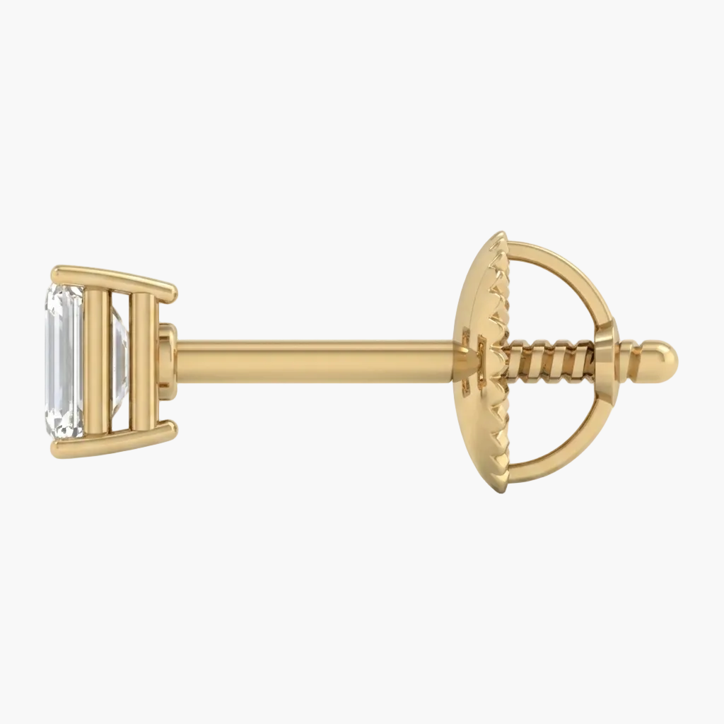 Gold earring with a diamond on a white background