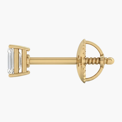 Gold earring with a diamond on a white background