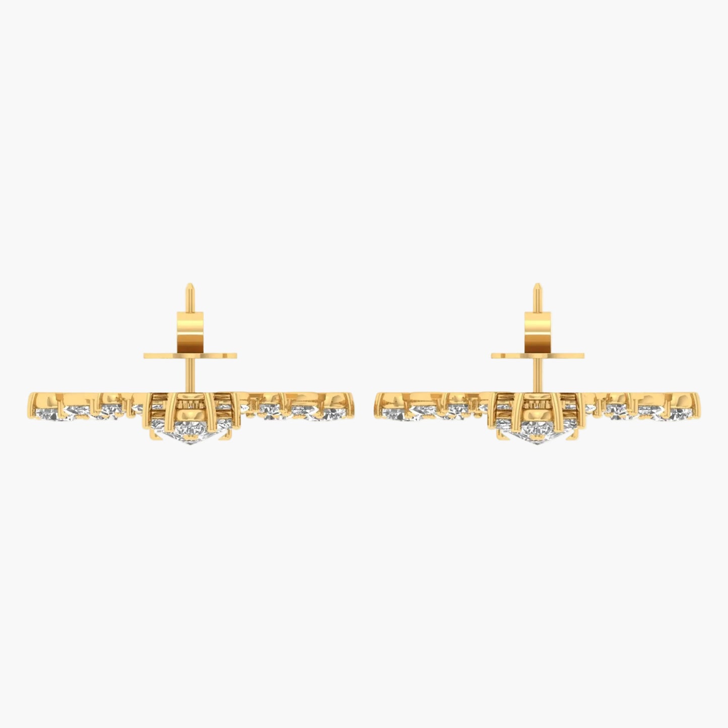 Gold earrings with embedded stones on a white background