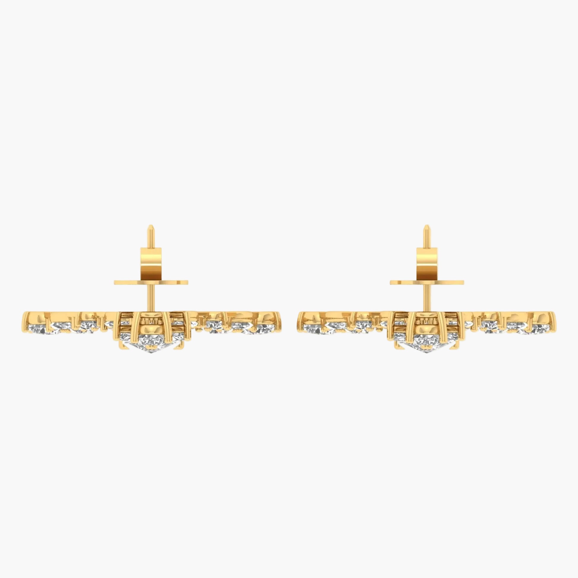 Gold earrings with embedded stones on a white background