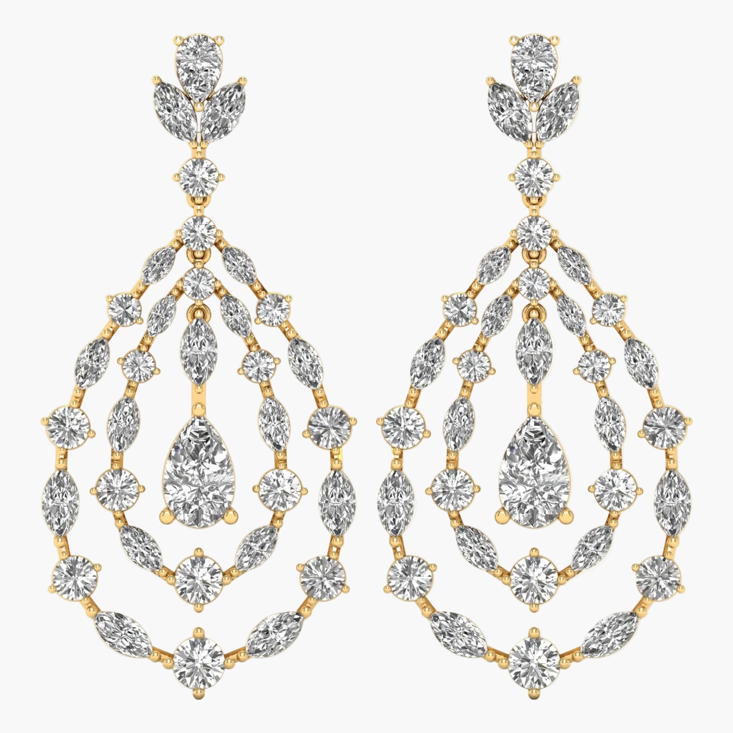 Gold and diamond earrings on a white background
