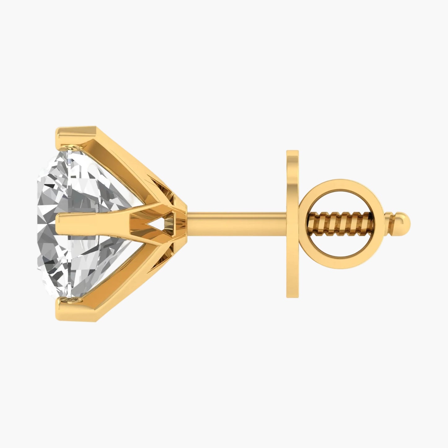 Gold earring with a clear gemstone on a white background