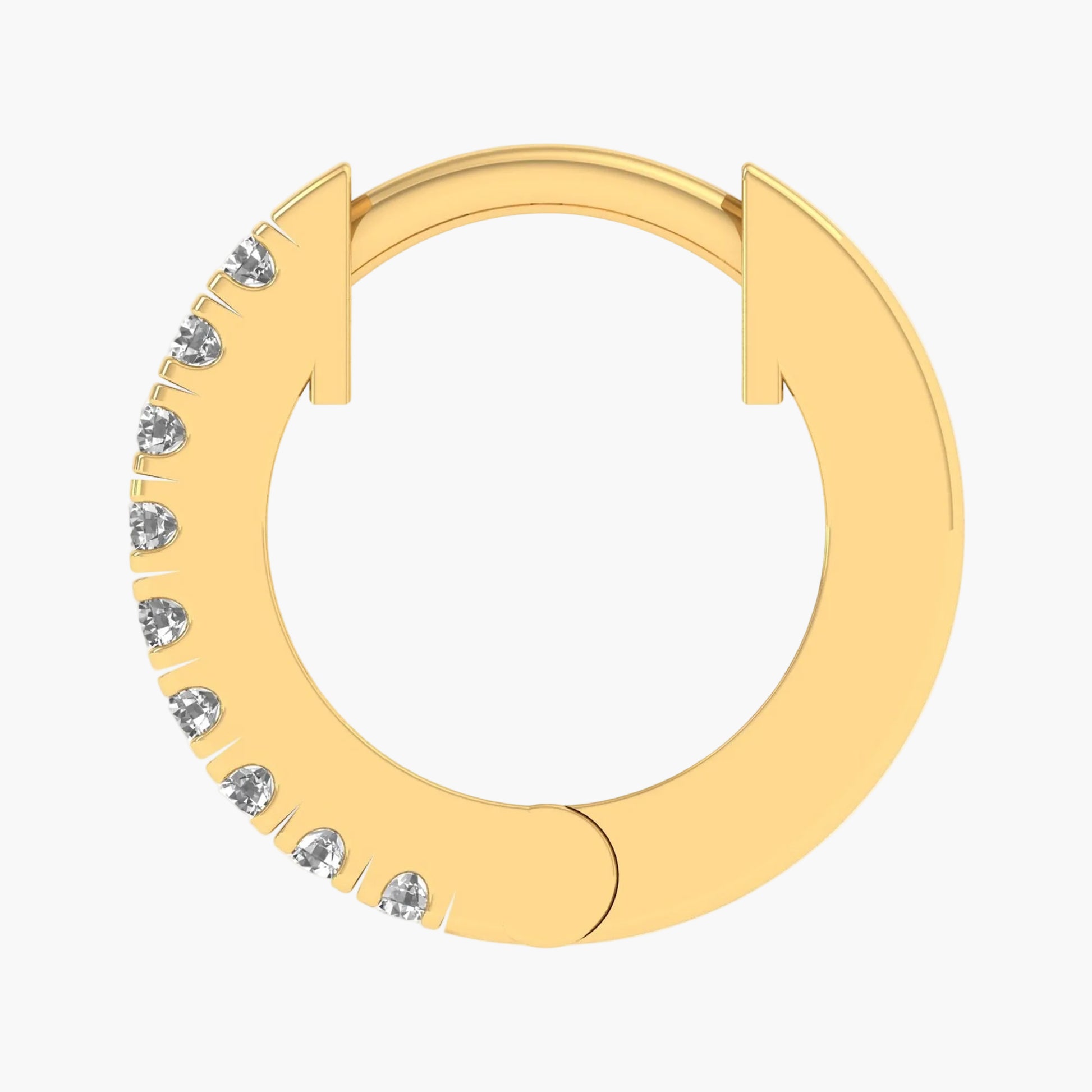 Gold hoop earring with small crystals on a white background