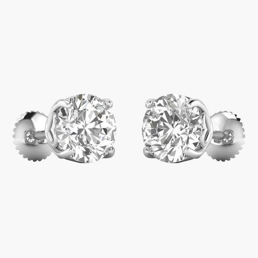 Pair of diamond stud earrings on a white background