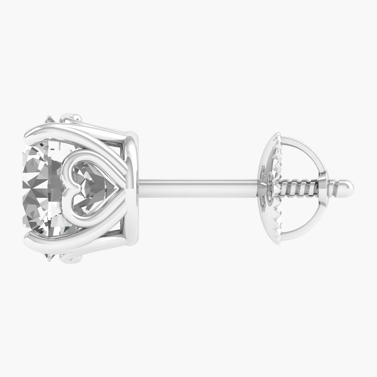 Heart-shaped diamond stud earring on a white background