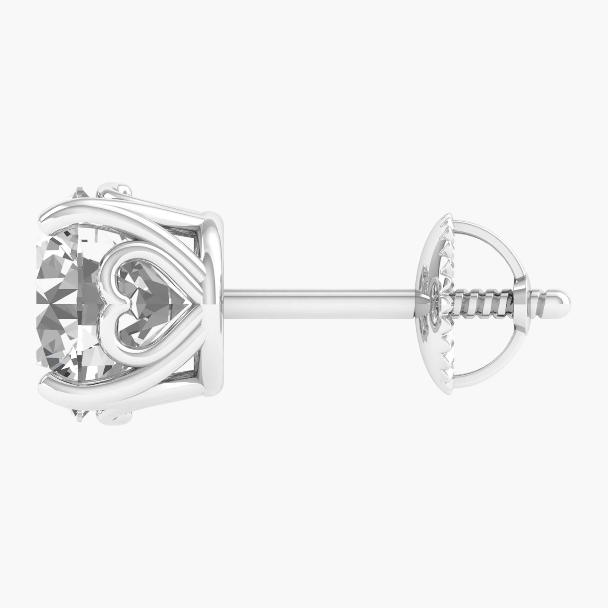 Heart-shaped diamond stud earring on a white background