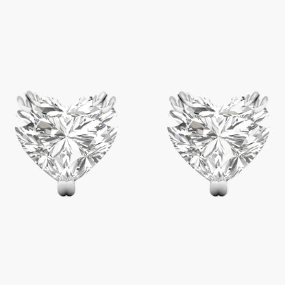 Pair of heart-shaped diamond earrings on a white background