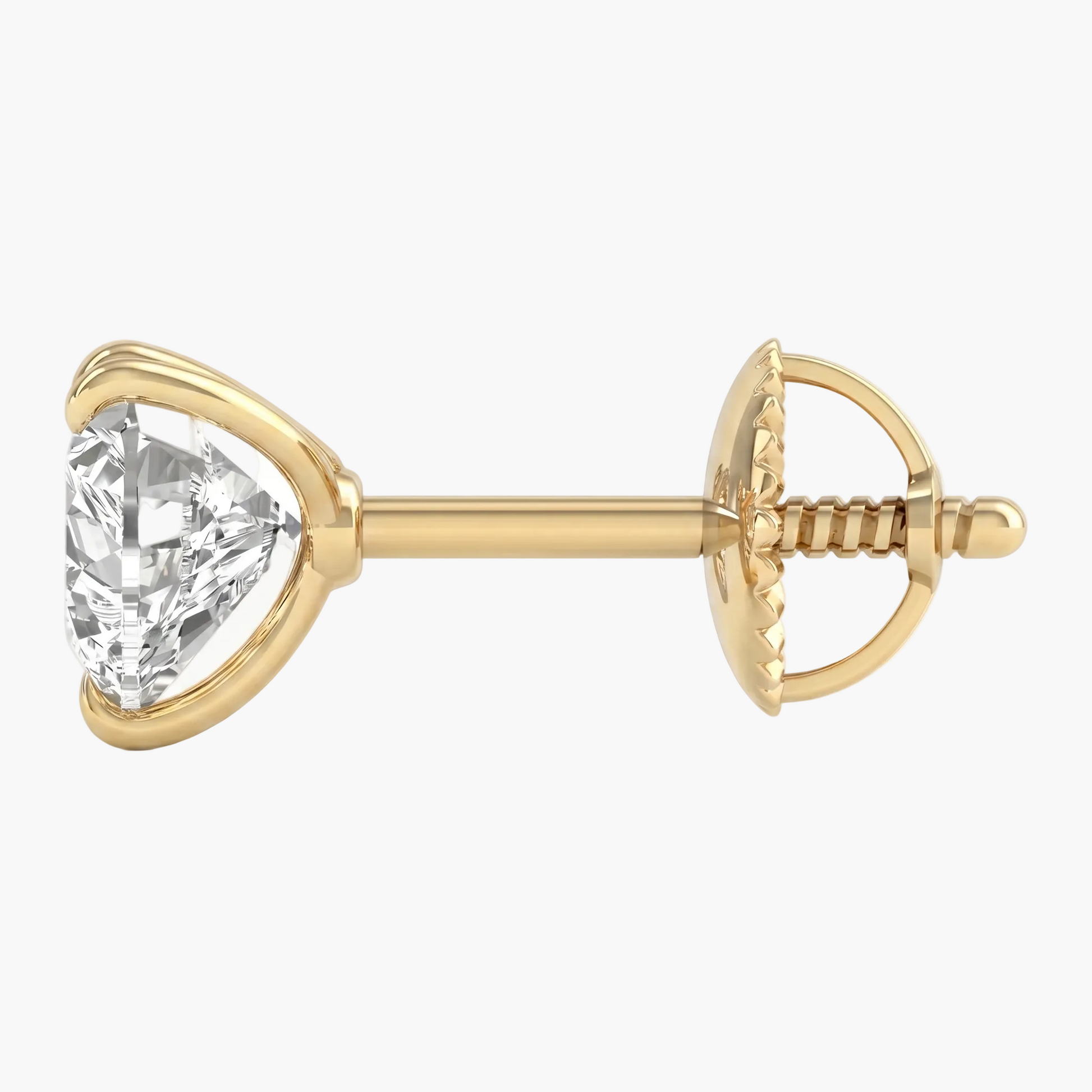Gold earring with a clear gemstone on a white background