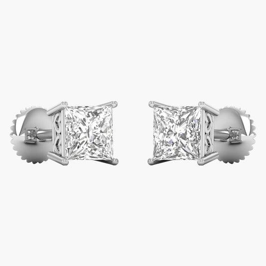 Pair of diamond stud earrings on a white background