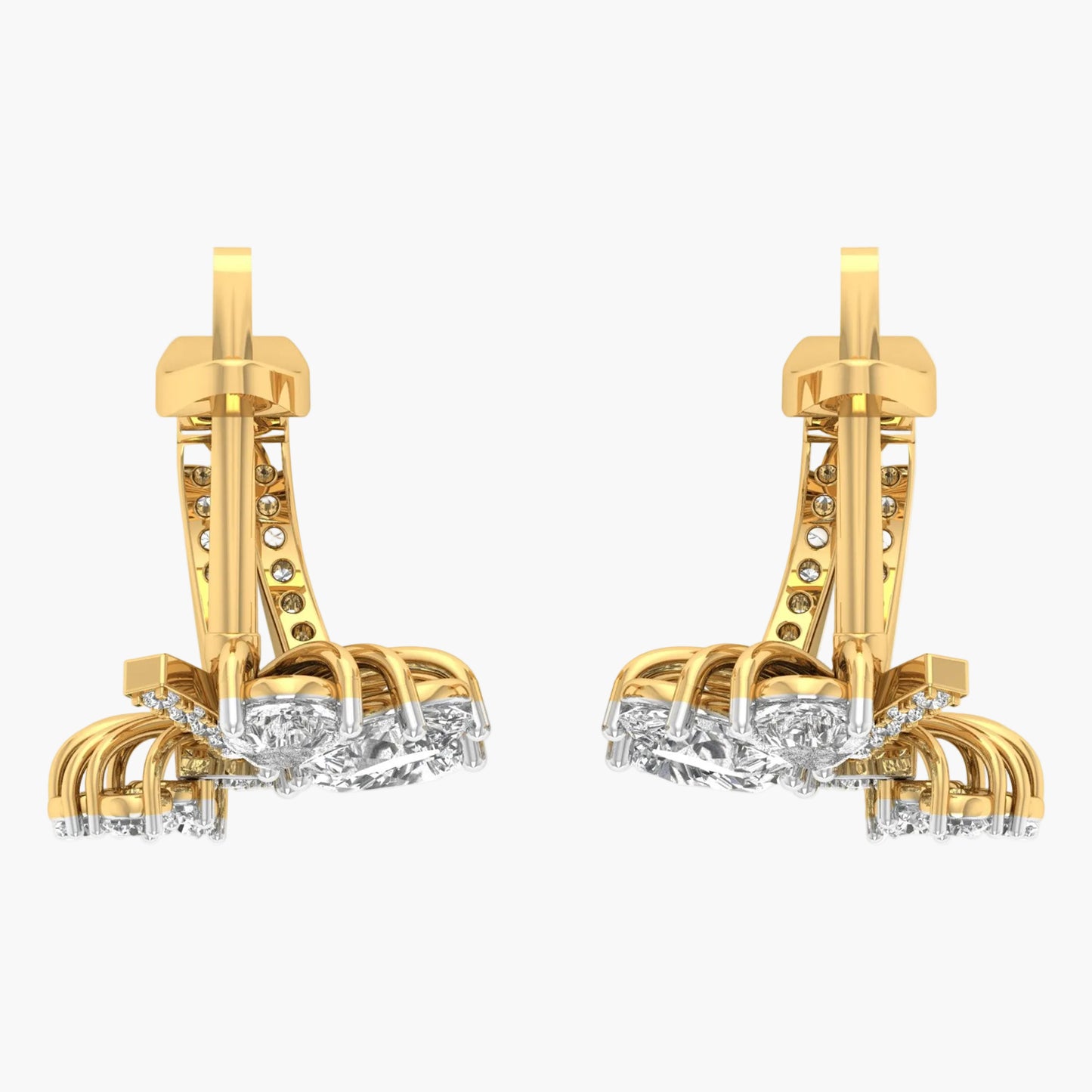 Gold and diamond earrings on a white background