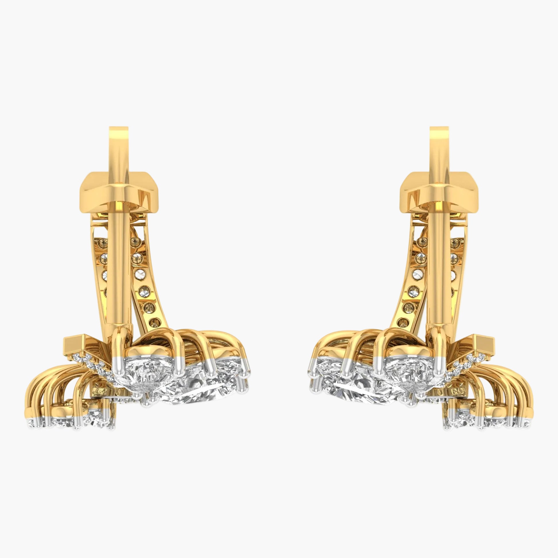 Gold and diamond earrings on a white background