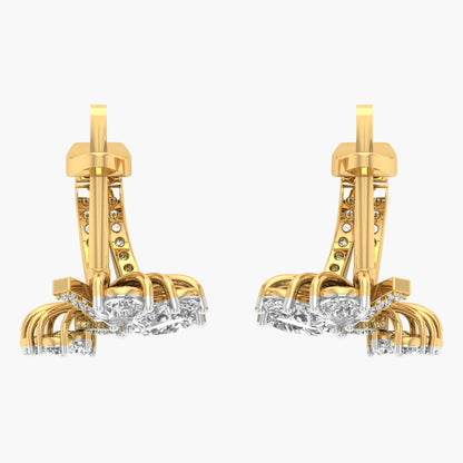 Gold and diamond earrings on a white background