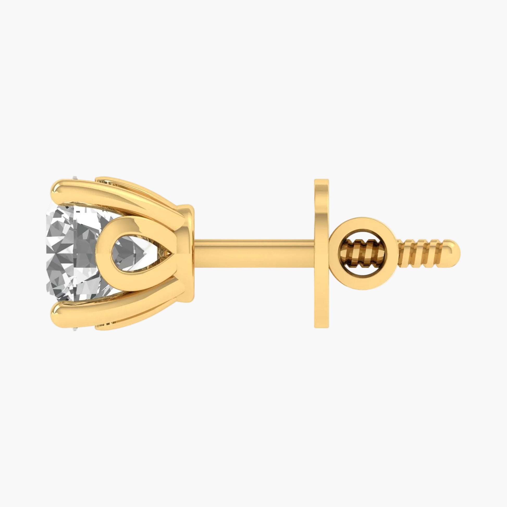 Gold earring with a clear gemstone on a white background