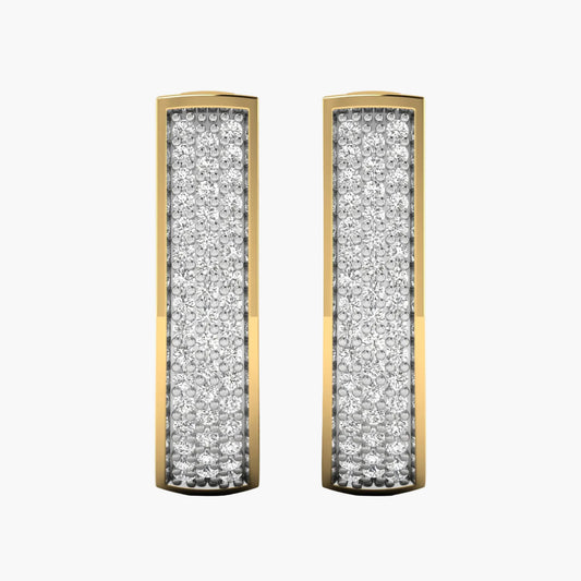 Pair of diamond earrings with gold setting on a white background