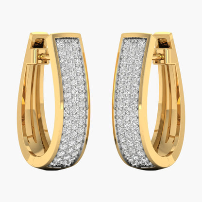 Gold hoop earrings with diamond accents on a white background