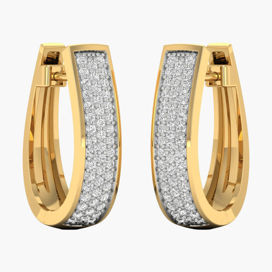 Gold hoop earrings with diamond accents on a white background