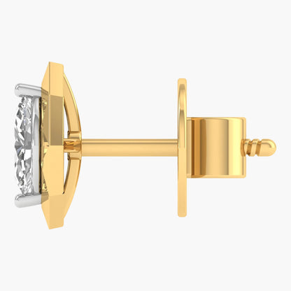 Gold earring with diamond on a white background