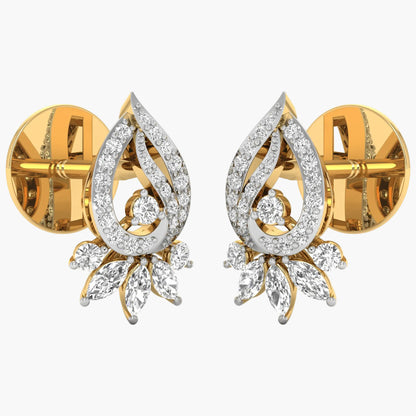 Gold and diamond earrings on a white background
