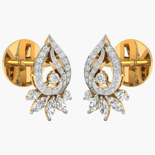 Gold and diamond earrings on a white background