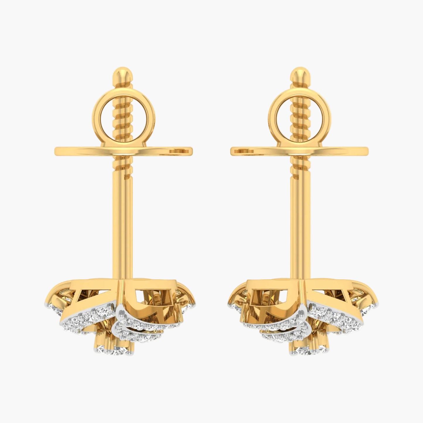 Gold anchor-shaped earrings with diamond accents on a white background