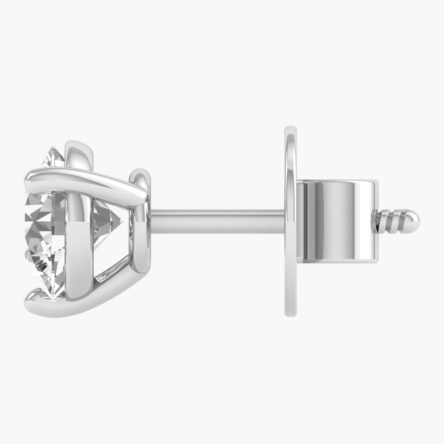 Silver earring with a clear gemstone on a white background