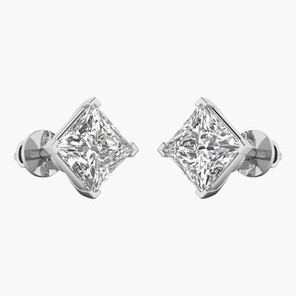 Pair of diamond stud earrings on a white background