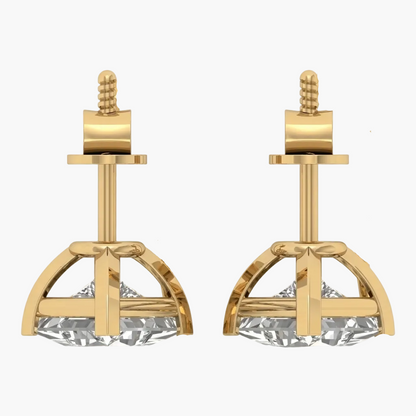 Gold earrings with clear gemstones on a white background