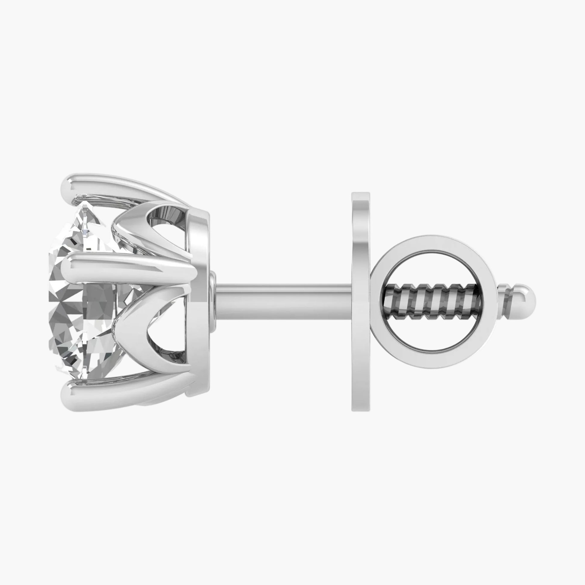 Silver stud earring with a clear gemstone on a white background