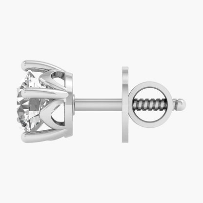 Silver stud earring with a clear gemstone on a white background