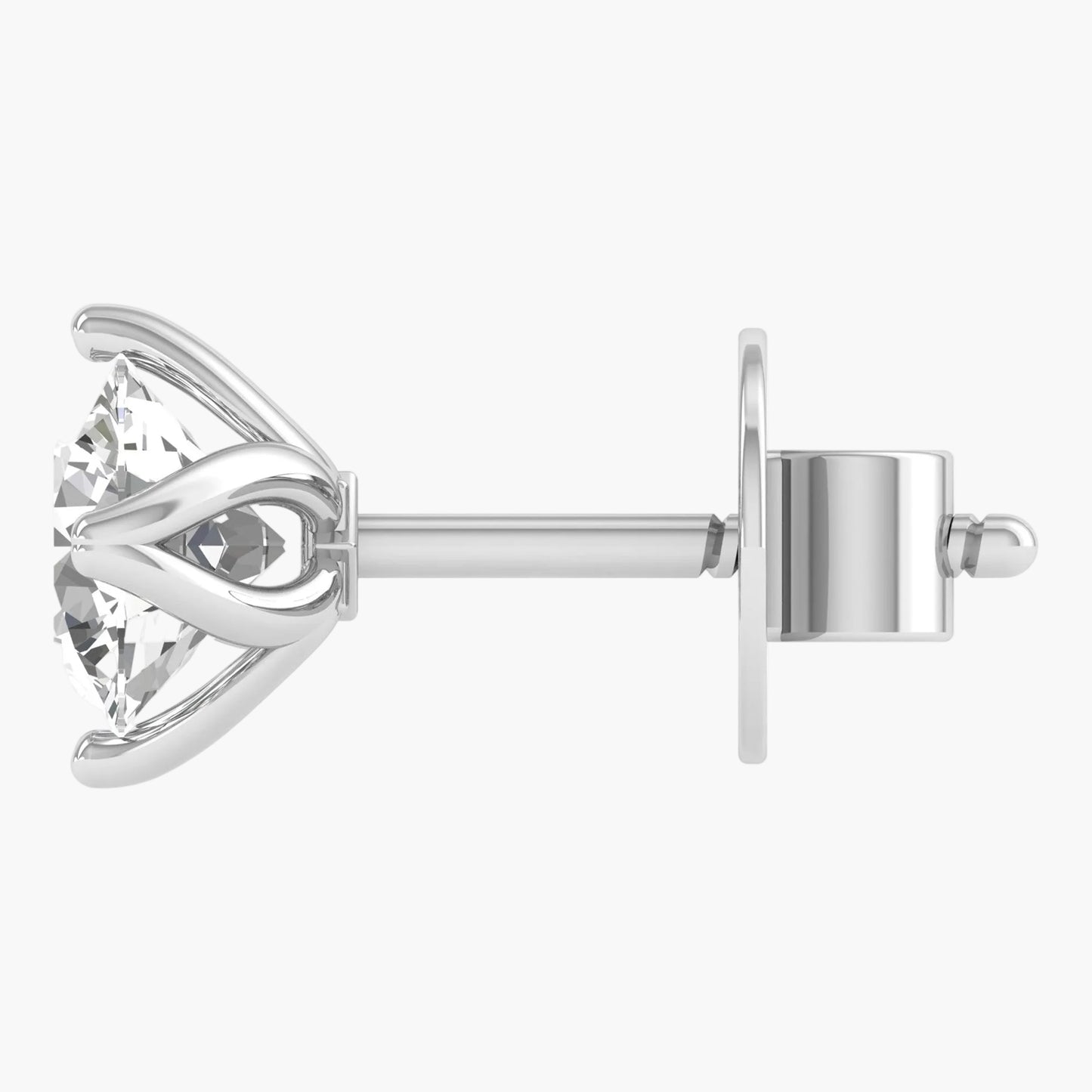 Silver earring with a clear gemstone on a white background