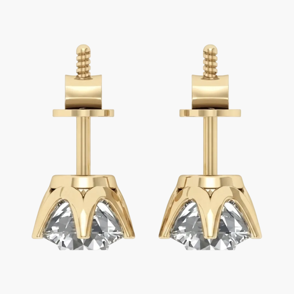 A pair of gold stud earrings with clear gemstones, shown on a plain white background.
