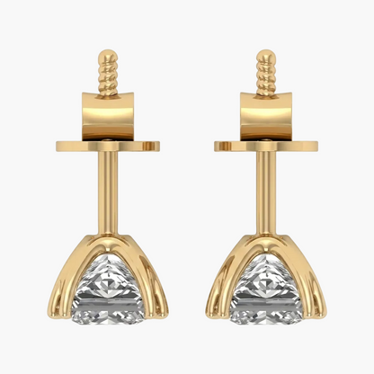 Gold earrings with clear gemstones on a white background
