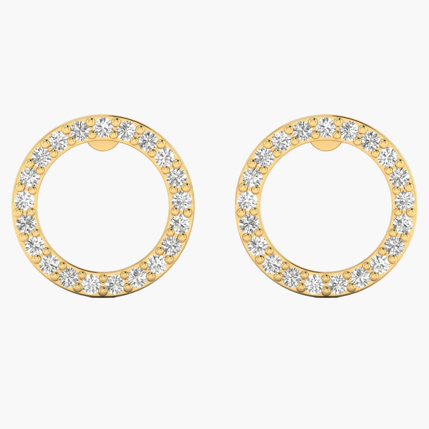 Gold hoop earrings with clear gemstones on a white background