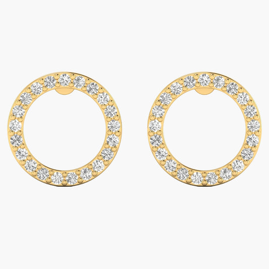 Gold hoop earrings with clear gemstones on a white background