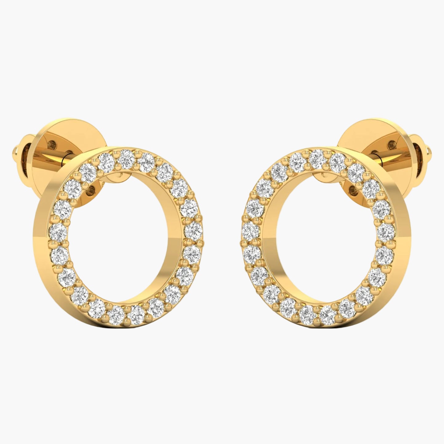 Gold hoop earrings with diamond accents on a white background
