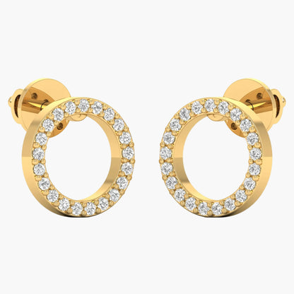 Gold hoop earrings with diamond accents on a white background