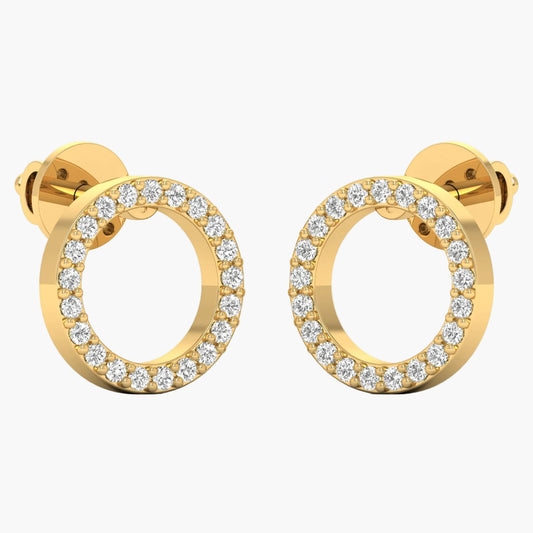 Gold hoop earrings with diamond accents on a white background