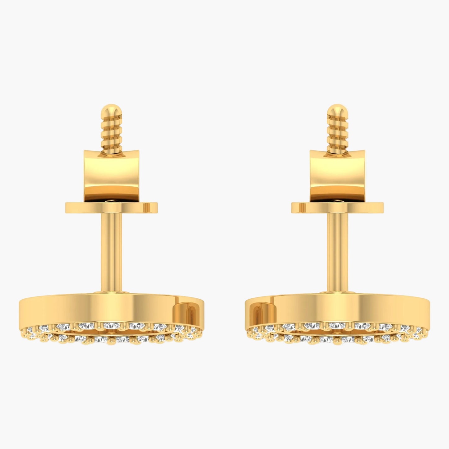 Gold earrings with diamond accents on a white background