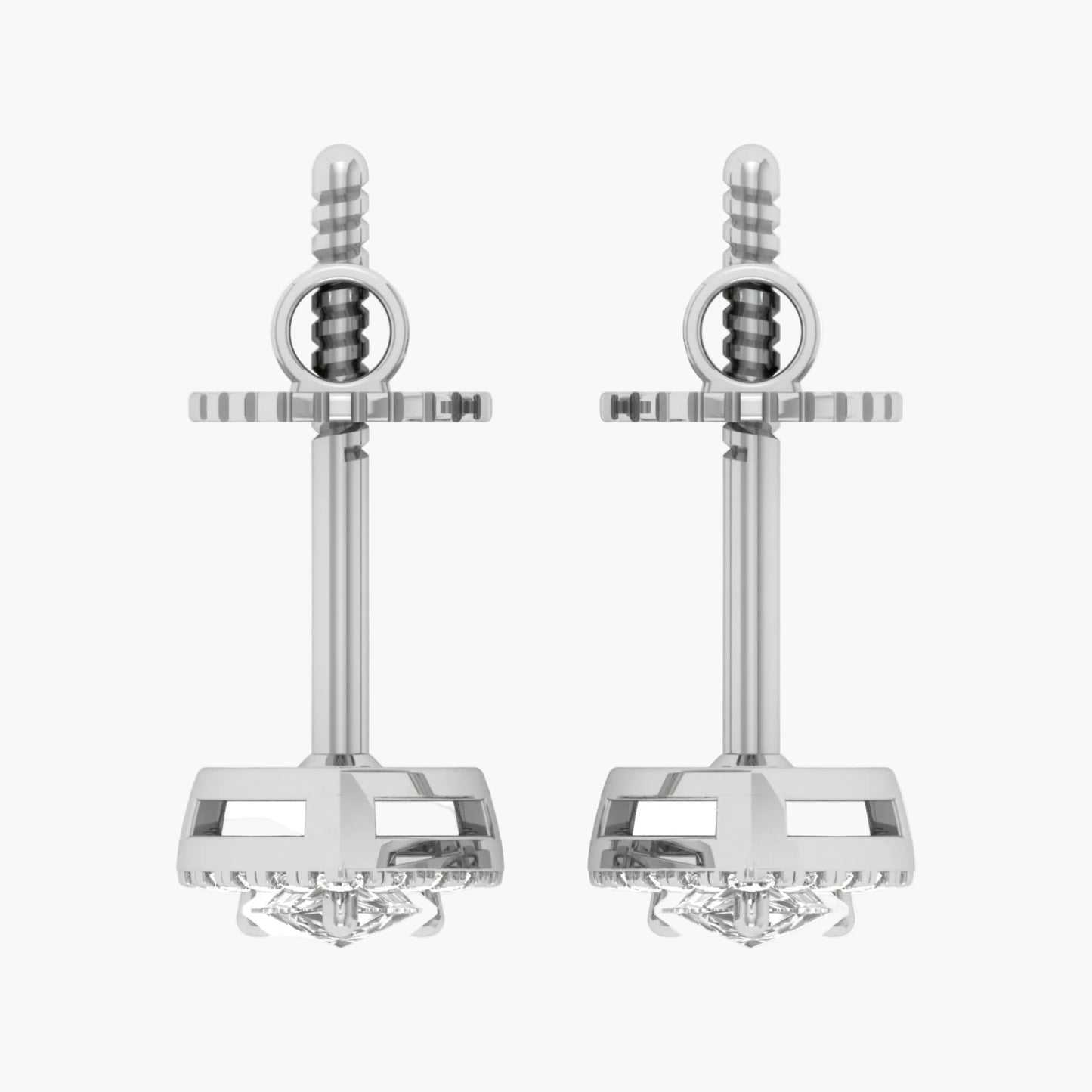 Pair of silver sword-shaped earrings on a white background with 'Green Lab' branding.