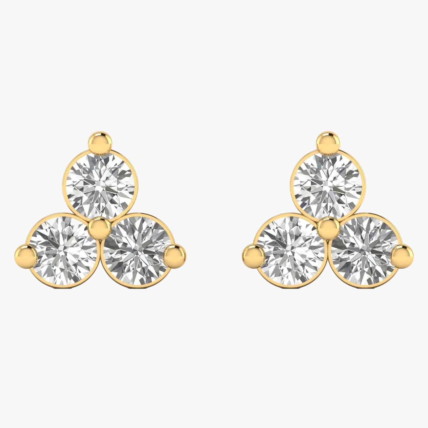 Gold earrings with clear gemstones on a white background, branded 'Green Lab'.