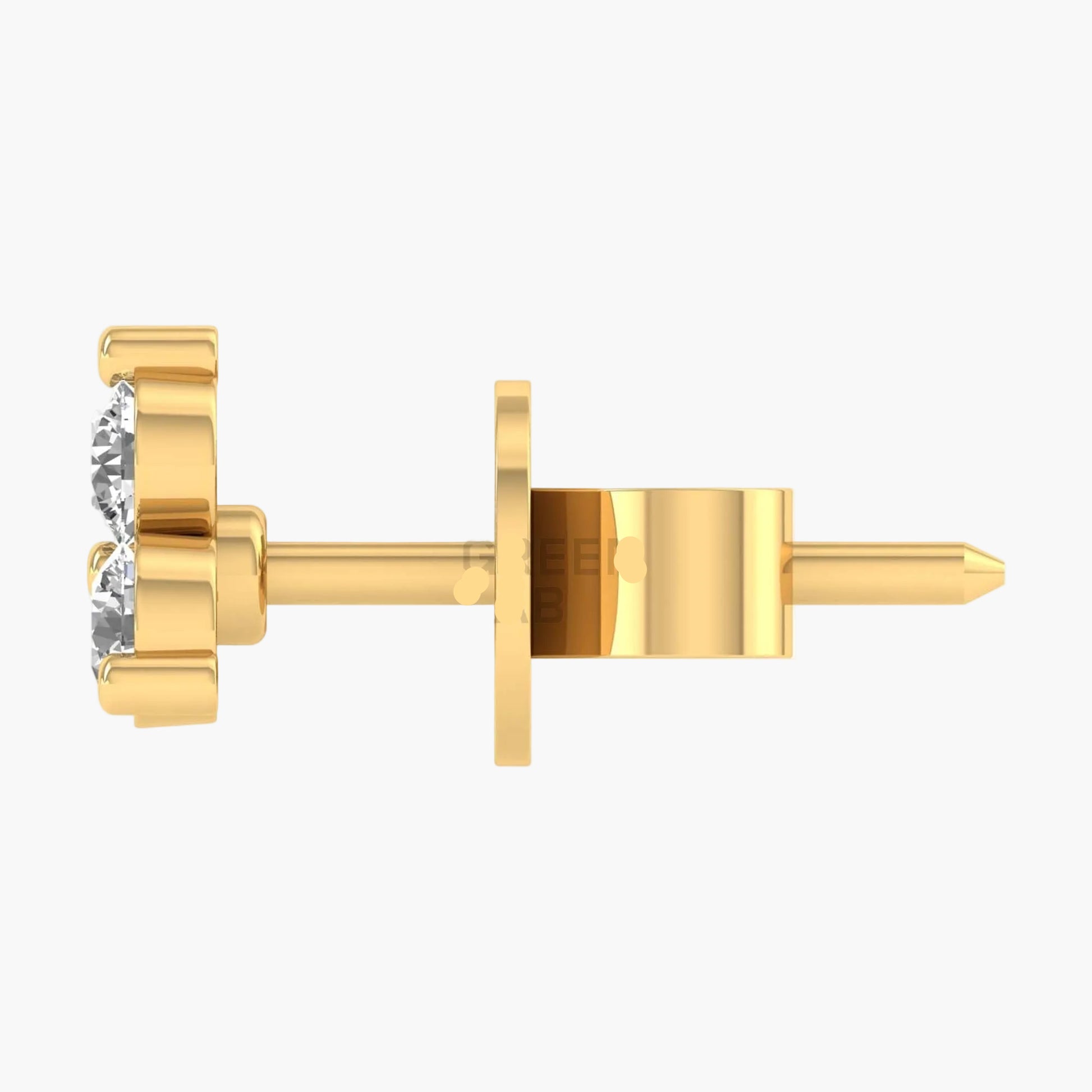 Gold earring with a diamond on a white background