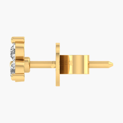 Gold earring with a diamond on a white background