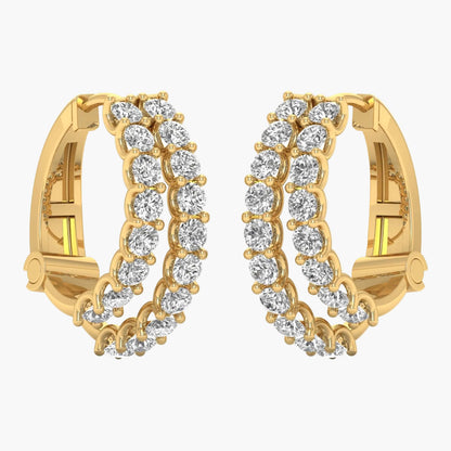 Gold hoop earrings with diamond accents on a white background