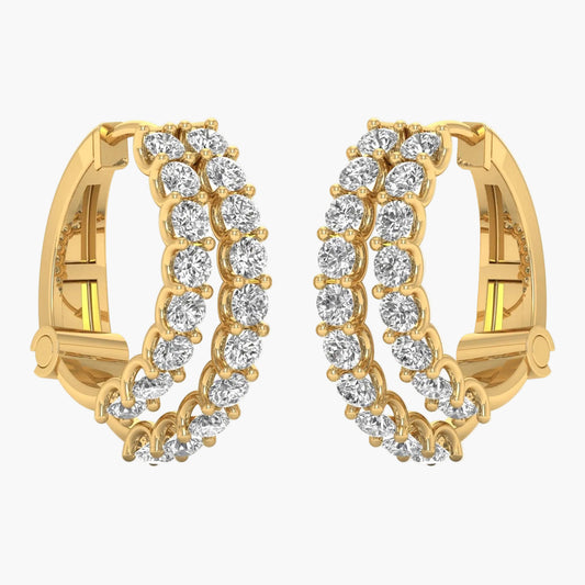 Gold hoop earrings with diamond accents on a white background
