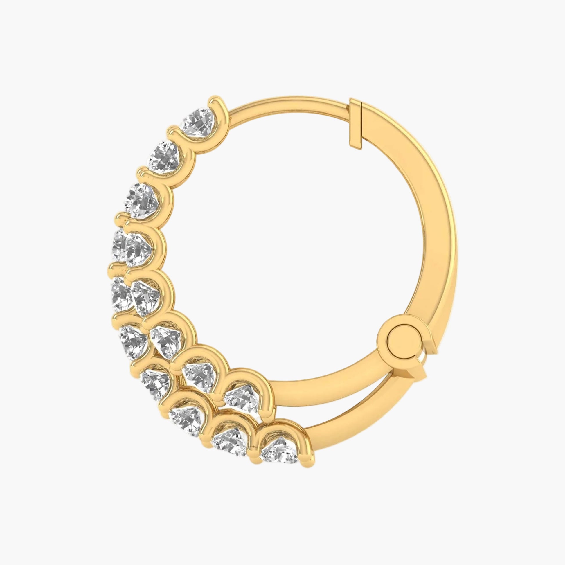 Gold hoop earring with clear stones on a white background, branded 'Green Lab'.