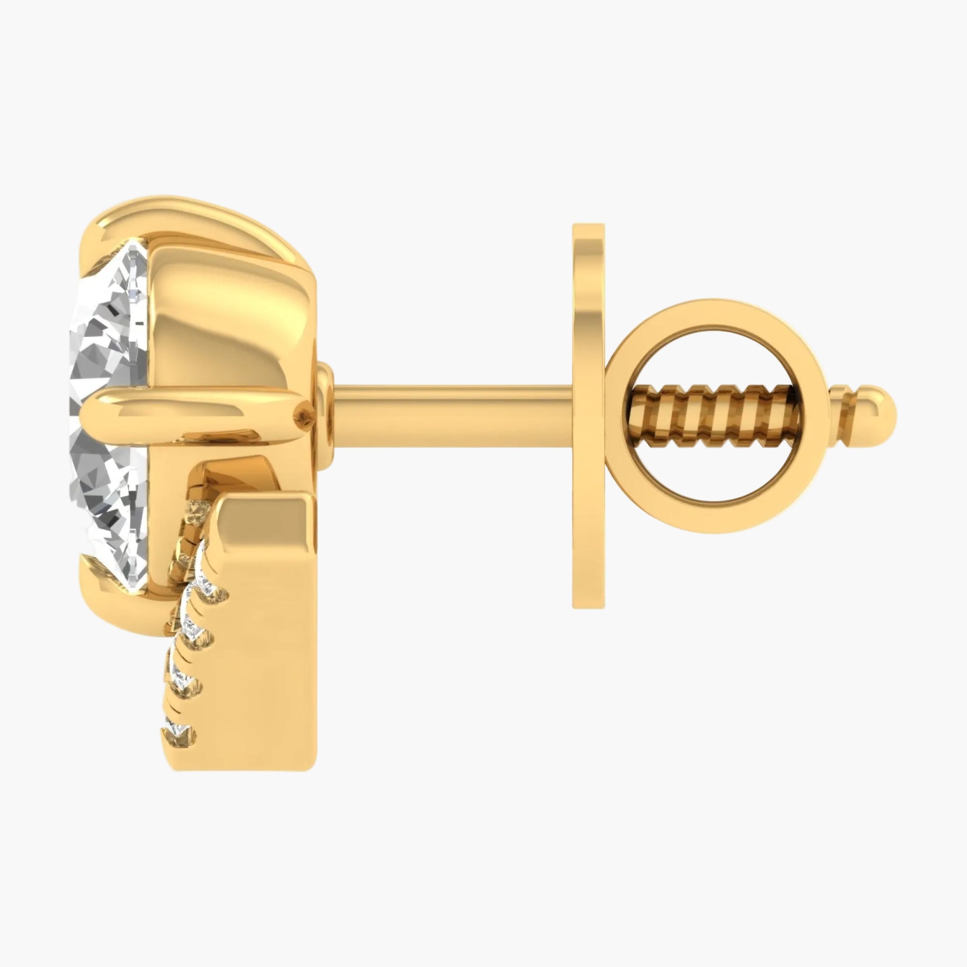 Gold earring with a clear gemstone on a white background, branded 'Green Lab'.